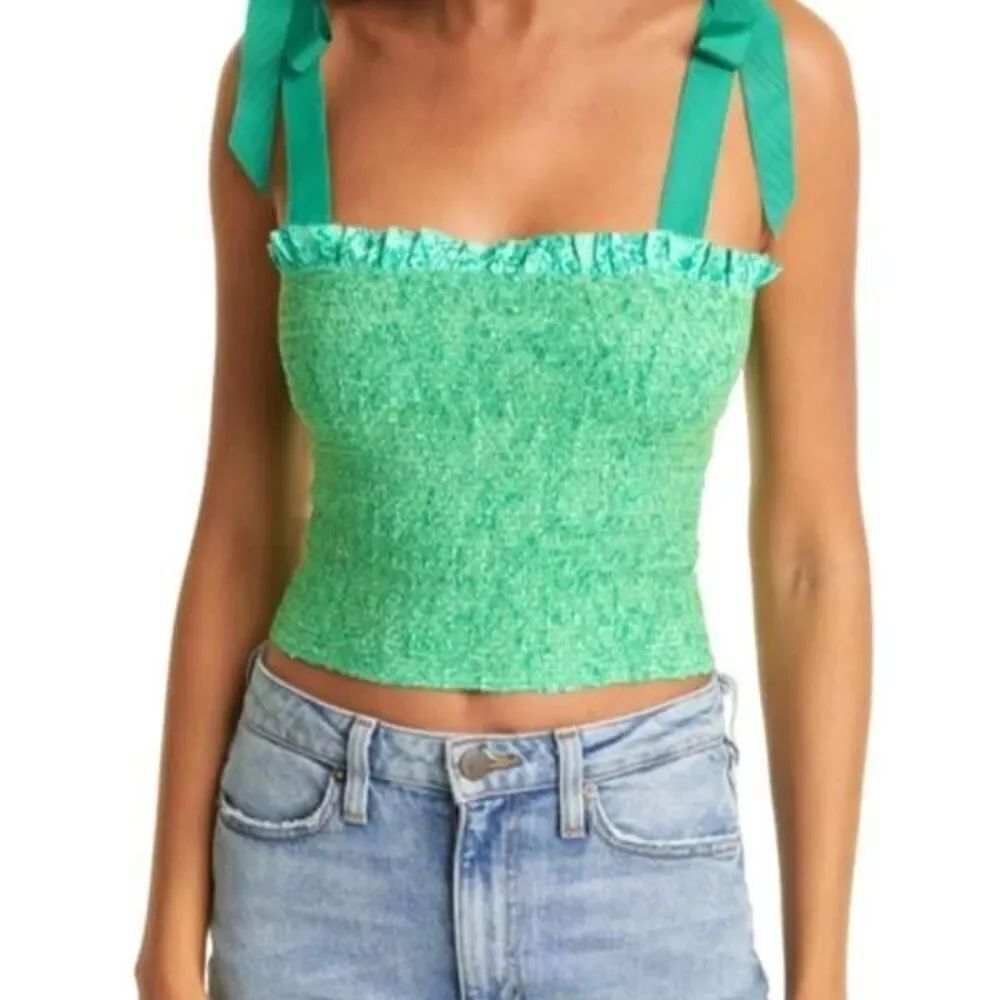 NWOT Alice + Olivia Penelope Smocked Ruffle Crop Top In Rare Feelings Jade